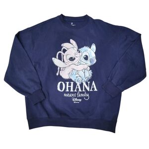 Disney Stitch Graphic Navy Blue Crewneck Sweatshirt Top Size: XS